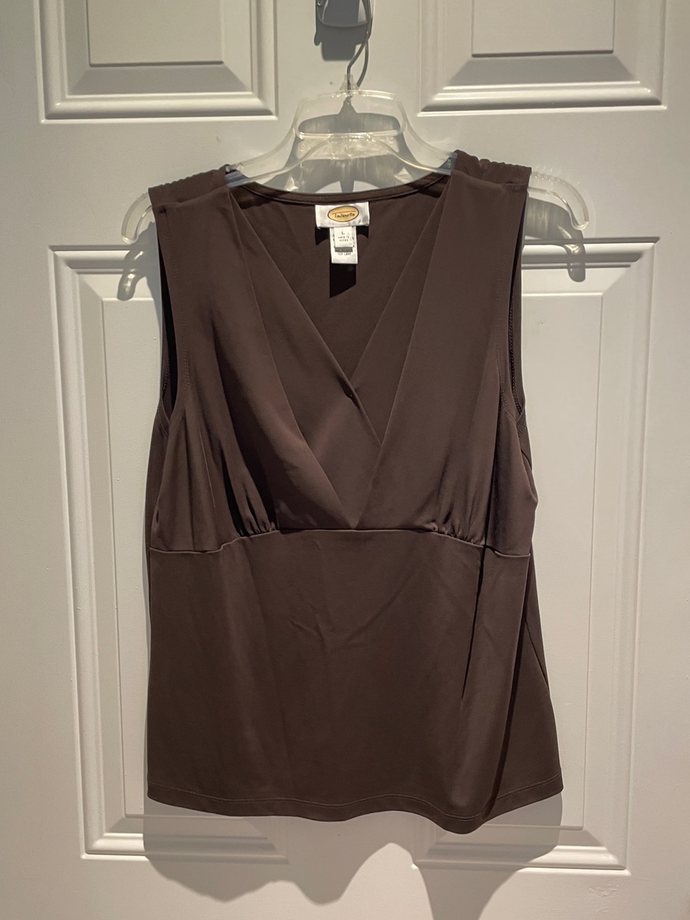 Talbots Chocolate Brown Crossover Drape Front V-cut Sleeveless Top Size Large